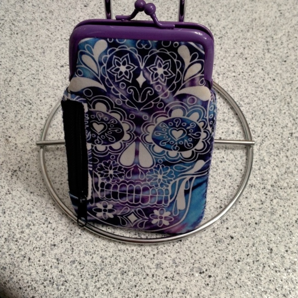 Purple zipper pockets snap coin purse "no name"